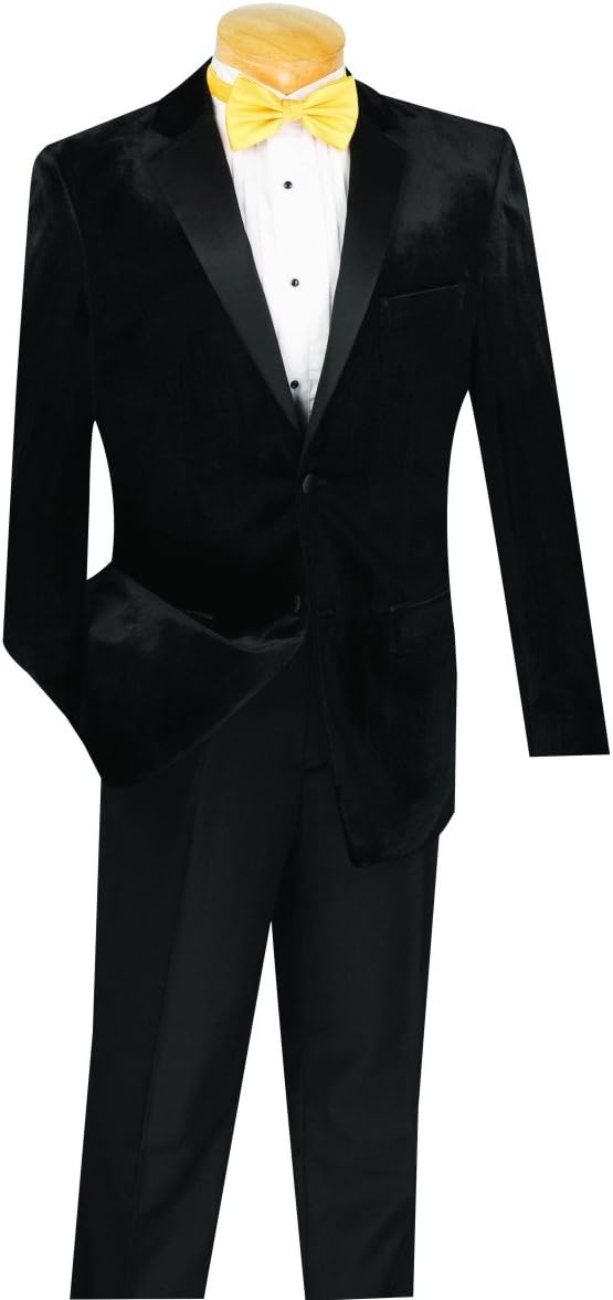 Vinci 2 Button Single Breasted Slim Fit Velvet Tuxedo W/Rayon Pants T-SV-Black-36R