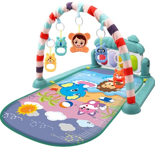 Alfombra de Juego de bebés, Almohadilla de Gimnasio de Piso de bebé de Dibujos Animados de 76x56 cm con Colgante de sonajero, música y Luces, Alfombrillas de Tiempo para bebés recién Nacidos (Estilo