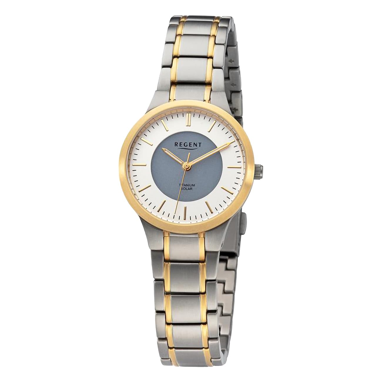 Zegarek solarny tytanowy Regent damski pasek metalowy Ø 30 mm (srebrny)