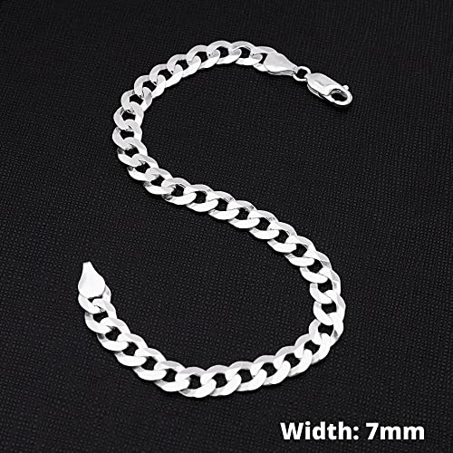 Treasure Bay Mens Solid 925 Sterling Silver Chain Bracelet - 7mm Curb Chain Length 18.5cm, 19.5cm, 20cm, 21cm and 23cm - Image 4