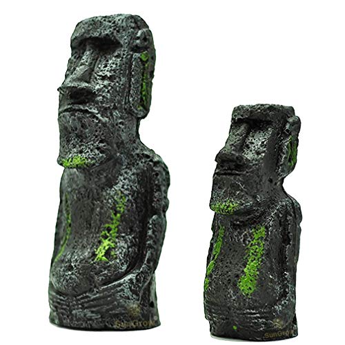 Sungrow Betta Fish Moai Decor, 7" And 5", Hollow Resin Replicas Of Easter Island Statues, Freshwater, Saltwater Tank Decor, Terrariums And Vivariums, 2 Pcs Per Pack #TOP1