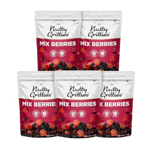 Image of Nutty Gritties Premium Mix Berries - 200g Each | Black Currants, Blueberries, Strawberries & Cranberries | Pack of 5