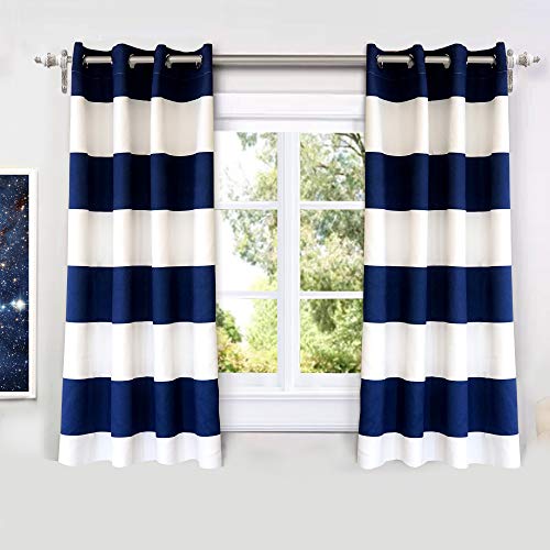 Driftaway Mia Stripe Room Darkening Grommet Unlined Window Curtains 2 Panels Each 52 Inch By 54 Inch Navy #TOP15