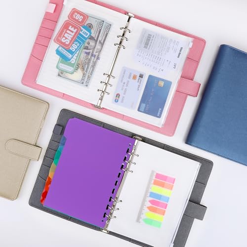 AKONEGE A5 Ringbuch, 6-Ring Ringbuch A5 nachfüllbar, mit 135 Blatt Nachfüllpapier, 3 Bindertaschen, 6 Registerkarten, Haftmarkern, Binder Planer-Organizer für Reisen, Arbeit und Schule, Goldglitter