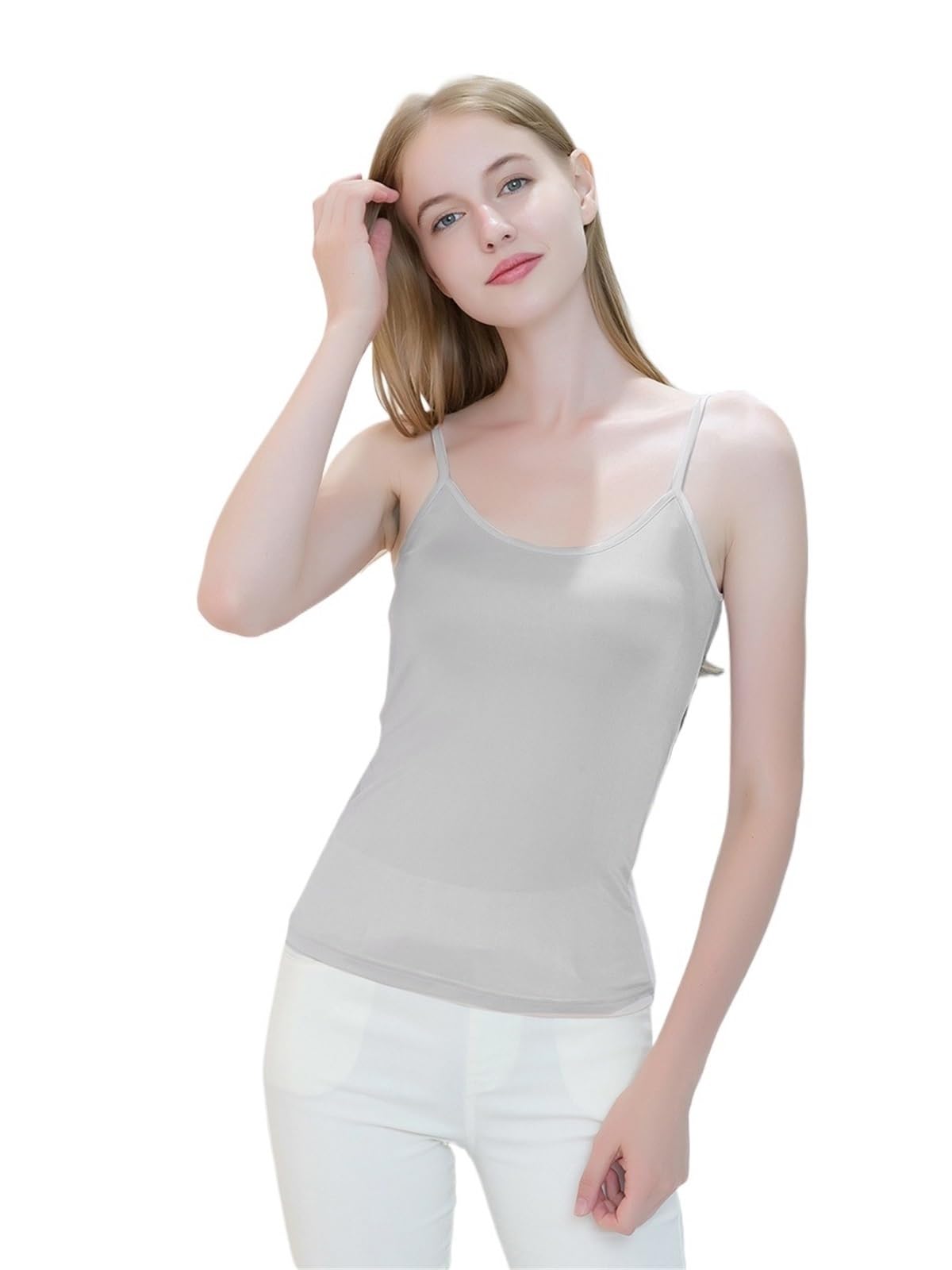 Camisolas de Seda for Mujer, Mezcla de Seda auténtica, cómodas y básicas, Camisetas Ajustables for Primavera y Verano. para Uso Diario, Viajes