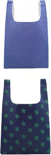 2 Pack Reusable Foldable Grocery Bags - Waterproof 20x14 Inch Tote with Pockets, Lightweight & Durable Eco Shopping Bag, Fits in Purse/Pocket (Blue)