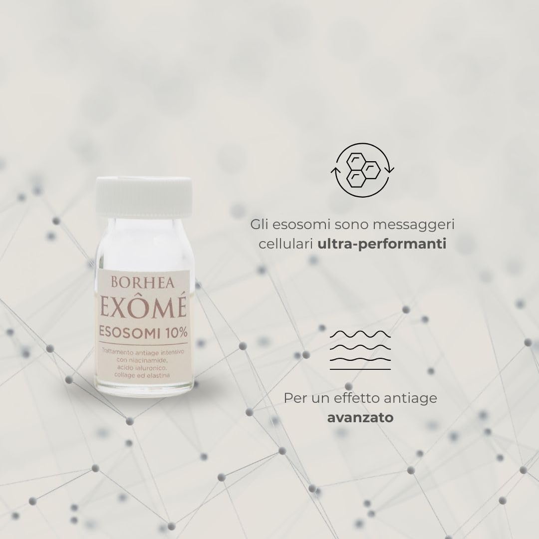 BORHEA EXÔMÉ Fiale Esosomi 10% – Trattamento Urto Professionale per Microneedling e Rigenerazione Totale – Siero Viso Esosomi Antiage Concentrato per Lifting e Macchie, 6x5ml