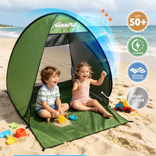 Image of NARMAY Camping Tent, Pop Up Beach Tent, Portable Sun Shelter for 1-2 Person with UPF 50+ UV Protection - Green