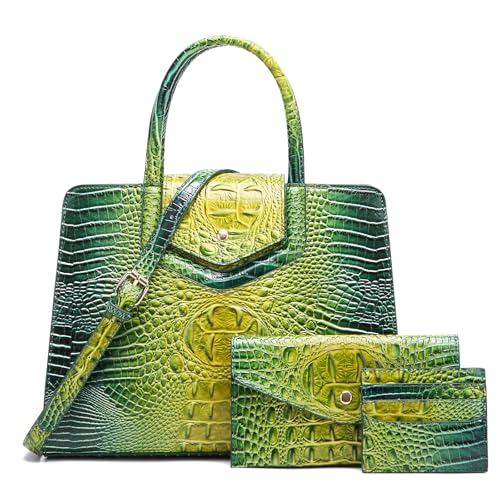 Image of Makcr Joacbv Women Embossed Pattern Satchel Handbags Wallet 3 pcs Set Crossbody Tote Top Handle Vegan Leather Ladies Bag | Embossed Pattern