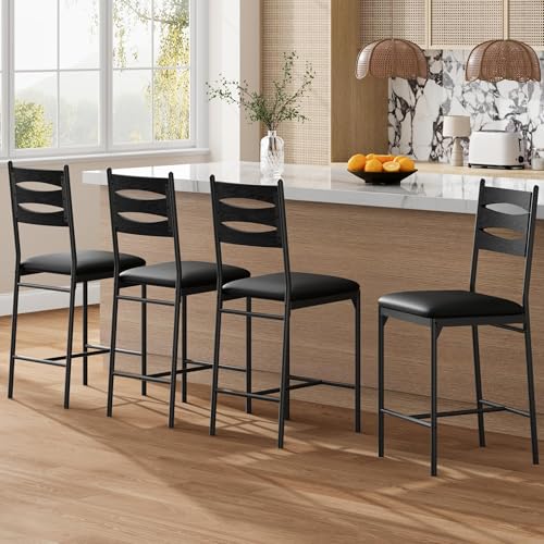 Garvee Bar Stools Set of 4, Counter Height Bar Chairs with Back and Thick Cushion, Upholstered Dining Chairs with Padded Seat, Barstools for Kitchen I