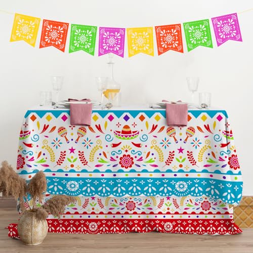 Image of Gatherfun Fiesta Party Supplies & Cinco de Mayo Decorations - Ultimate 2-Pack Mexican Party Supplies with Vibrant Disposable Plastic Tablecloth, 54x108, Mexican Birthday, Taco Events