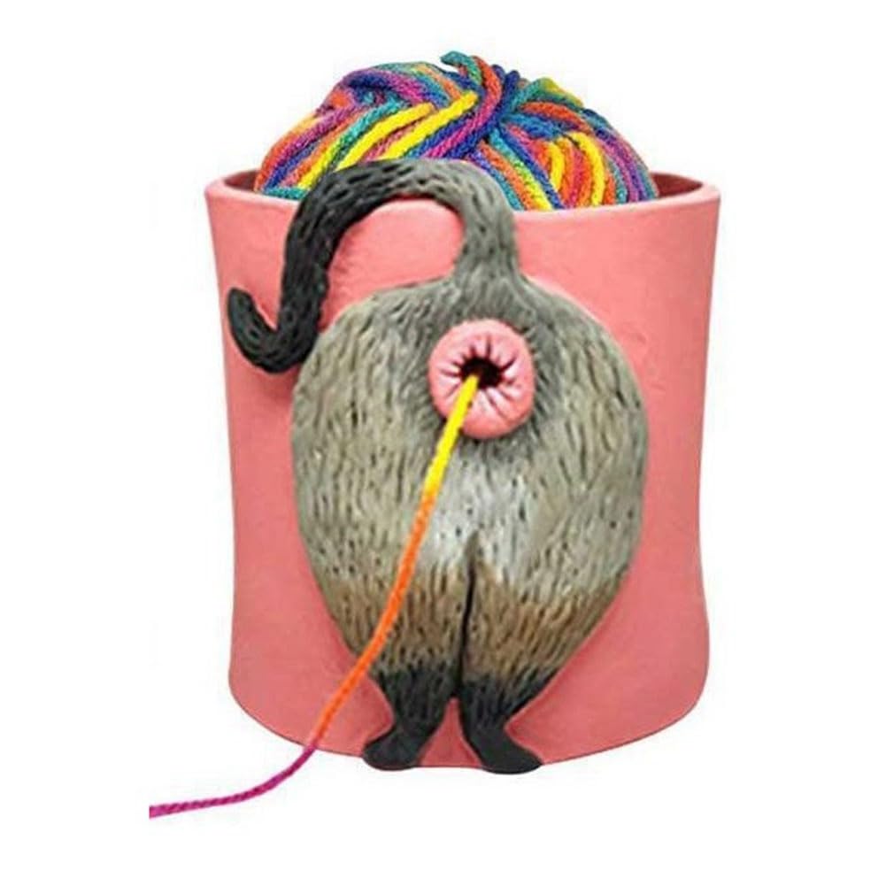 lehua Cat Yarn Bowl Artwork Yarn Holder Dispenser with Hole, Yarn Crochet Knitting Basket C