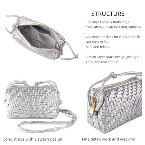 Image of Woven Crossbody Bag for Women,Small Handbag Cute Purse Vegan Leather Handmade Shoulderbag,Lightweight Tote Bag with Strap