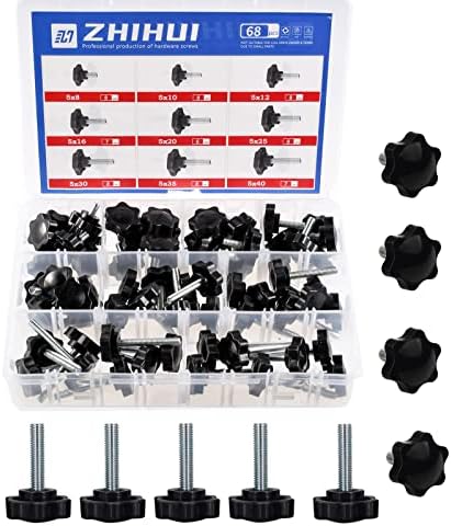 ZHIHUI Hex Shaped Star Knob Hand Tightening Screw Clamping Plastic Head Bolt Assortment Kit M5