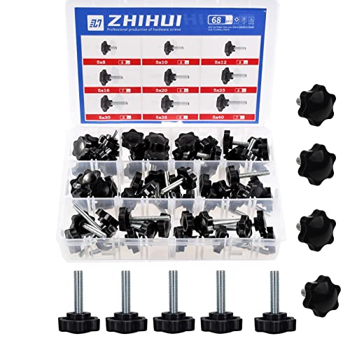 Zhihui Hex Shaped Star Knob Hand Tightening Screw Clamping Plastic Head Bolt Assortment Kit M5 #TOP1