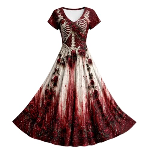 Womens Halloween Dresses Costume Plus Size Skeleton Medieval Maxi Dress - image 3