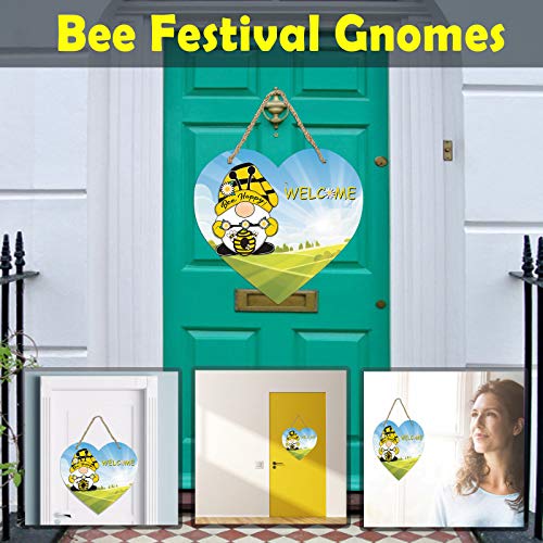 Shamoluotuo Heart-Shaped Wooden Sign Spring Happy Bee Festival Front Door Welcome Sign For Home Yard Wedding Party Decoration Bumble Bee Gnomes Hanging Outside Garden Plaque Ornaments (J) #TOP1