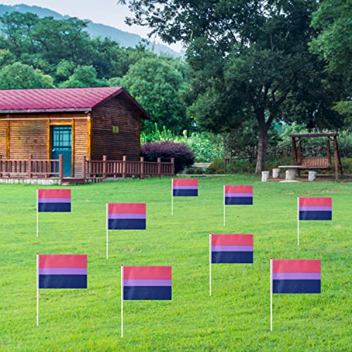 Image of GentleGirl 12 Pack Bisexual Pride Rainbow Flags Bisexual Bi Small Mini Hand Held Stick Flag Gay LGBT Festival Party Parades Decorations
