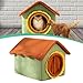 Leefasy Cat House for Indoor Warm Soft Nest with Cushion, Door Curtain Warm Cat Sleeping Nest, Covered Dog Bed for Floor Kitten, L