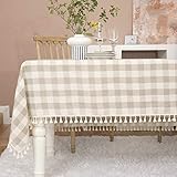 Midsummer Breeze Farmhouse Checkered Tablecloth-Cotton Linen Buffalo Plaid Tablecloth for Fall Winter Thanksgiving Christmas Kitchen Dining Restaurant Decor (Rectangle/Oblong, 55x70, Gray Khaki)