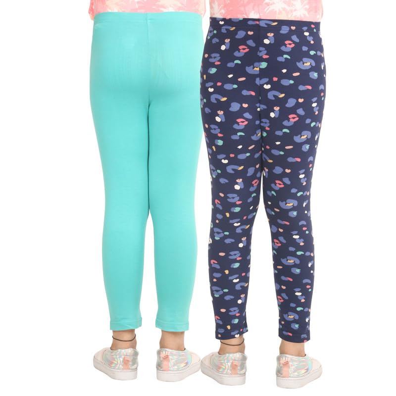 Image of Real Basics Girls Cotton Printed Non-Transparent Regular Fit Ankle Length Leggings (Set of 2)