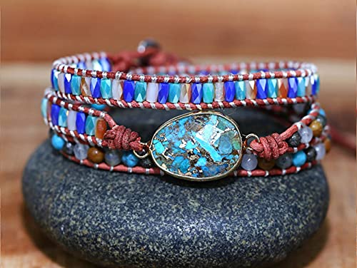 Image of Boho Stone Wrap Bracelet for Women,Turquoise Beaded Bracelet Jewelry Gift