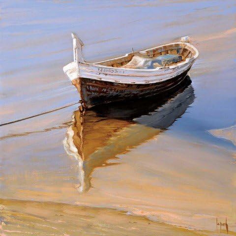 “Barcas Descansando” de Jaume Laporta, lienzo de giclée de arte fino impreso en lienzo de galería, listo para colgar.