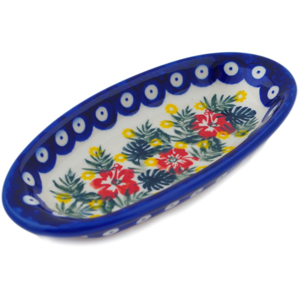 Authentic Polish Pottery Condiment Dish Signature UNIKAT in Tropical Peacock Design Handmade in Boles?awiec Poland by Ceramika Bona + Certificate of Authenticity