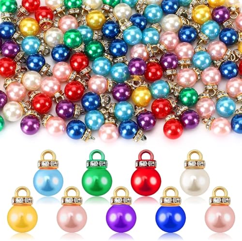 Jansun 90PCS Christmas Mini Balls Ornaments Multicolour Imitation Pearl Pendants Miniature Xmas Tree Hanging Decorations Small Vintage Glitter Balls for Holiday Party Outdoor Indoor DIY Craft Supplies