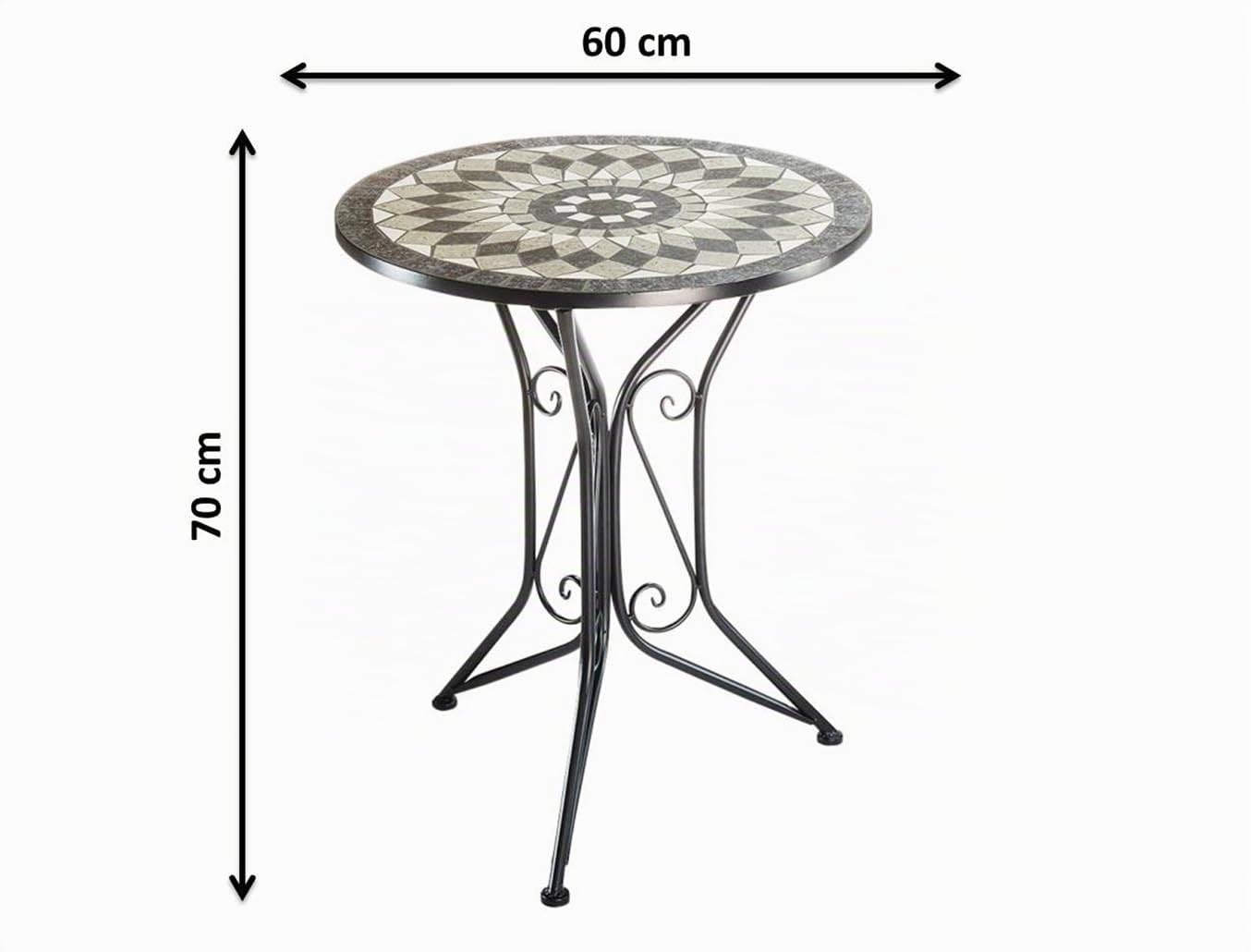 Kobolo Mosaiktisch Gartentisch Metall H70 cm x D60 cm Grau