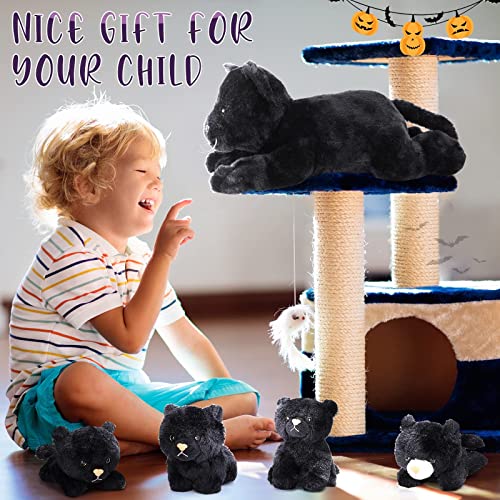 Skylety 5 Pieces Stuffed Animal Plush Cat Set Include Large Soft Cuddly With 4 Cute Fluffy Plush Kittens In Mommy Cat's Belly Nurturing Cat Huggable Sleeping Birthday Gifts (Black, Cute Style) #TOP5
