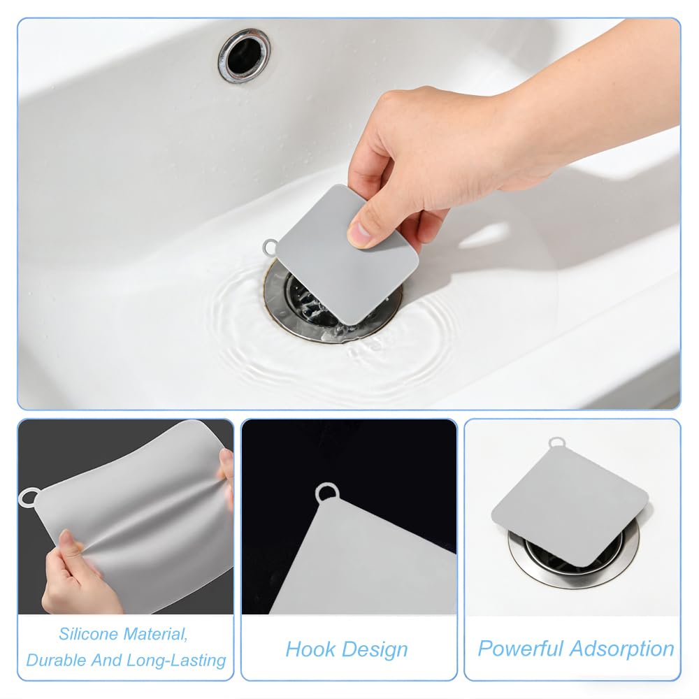 Cubierta de Desagüe de Suelo de Silicona, Juego de 2 Alfombrillas Anti-Olor con Asa Colgante, Tapón de Desagüe para Lavabo y Ducha