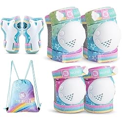 SULIFEEL Rainbow Unicorn Knee Pads for Kids Knee Elbow Pads Wrist Guards with Drawstring Bag Adjustable Protective Gear Set for Girls Boys Roller Skating Bike Scooter Gradient Colors Small