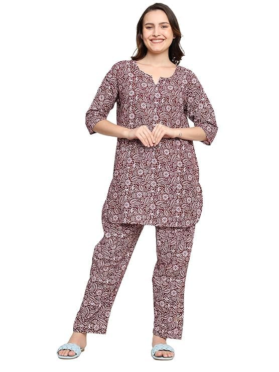 Cotton Printed Co-Ord Set for Women – Nightwear Pajama Set with Pockets | Soft & Breathable Two-Piece Outfit for Sleep & Lounge