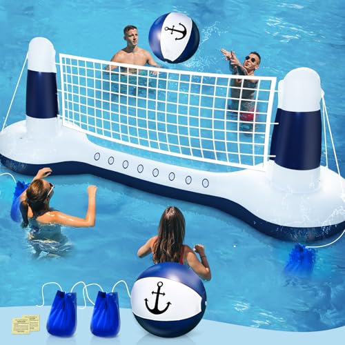 Inflatable Boats Yacht Dock Large Inflatable Pool Games Volleyball Net Pool Float Set with 9' Anchor Ball, 2 Weight Bags & Yacht...