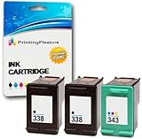 3 Jahre Garantie Printing Pleasure 3 Tintenpatronen kompatibel zu HP 338 343 für Photosmart 2610 8150 8750 C3180 DeskJet 460 460c 5740 OfficeJet 100 150 6210 7310 H470 PSC 1610 2355 - Schwarz/Color, hohe Kapazität