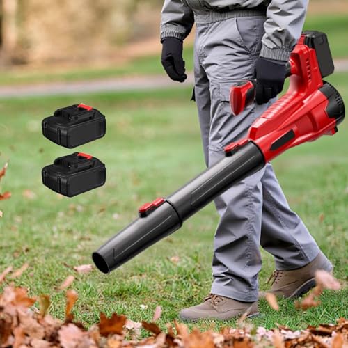 Soffiatore per Foglie Senza Fili Con 2 Batterie, Soffiatore Da Neve Al Litio Senza Spazzole, Ventilatore a Turbina, Soffiatore Elettrico per Polvere, per Giardino, Patio, Prato, Garage, 6 Velocità