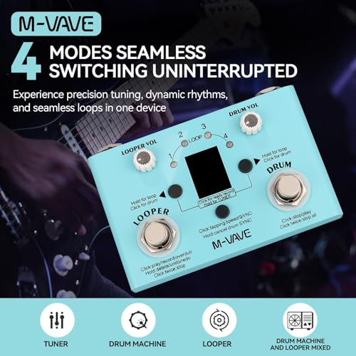 Image of M-VAVE Looper Pedal Drum Machine with Tuner 11-Minute Loop, 30 Preset Drum Patterns, App Editing & Sharing, Dual Power Modes, Tuner, Drum Machine, Loop Mixed Mode