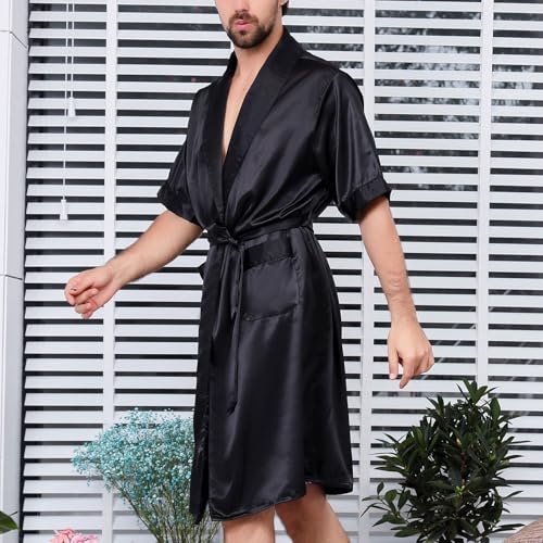 Men's Satin Robe 2 Piece Lightweight Thin Long Sleeve Pajamas Halloween Summer Soft Cool Pajama Set3