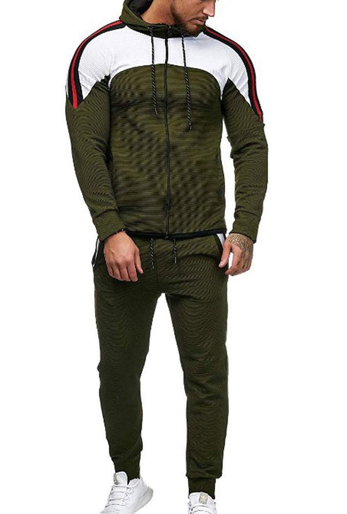 Strój sportowy męskie spodnie dresowe + unikalne topowe bluzy z kapturem zestaw dresowy męski prążkowane kolory splot dres codzienny sport, Wojskowa zieleń, M