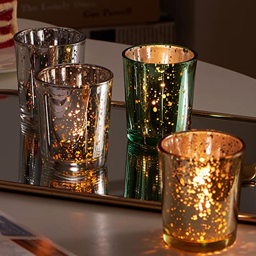Foryillumi Gold Votive Candle Holders Set Of 24,Christmas Candle, Speckled Mercury Gold Glass Candle Holder Bulk,Ideal For Wedding Centerpieces, Party Supplies, Thanksgiving Day Table Decor #TOP5