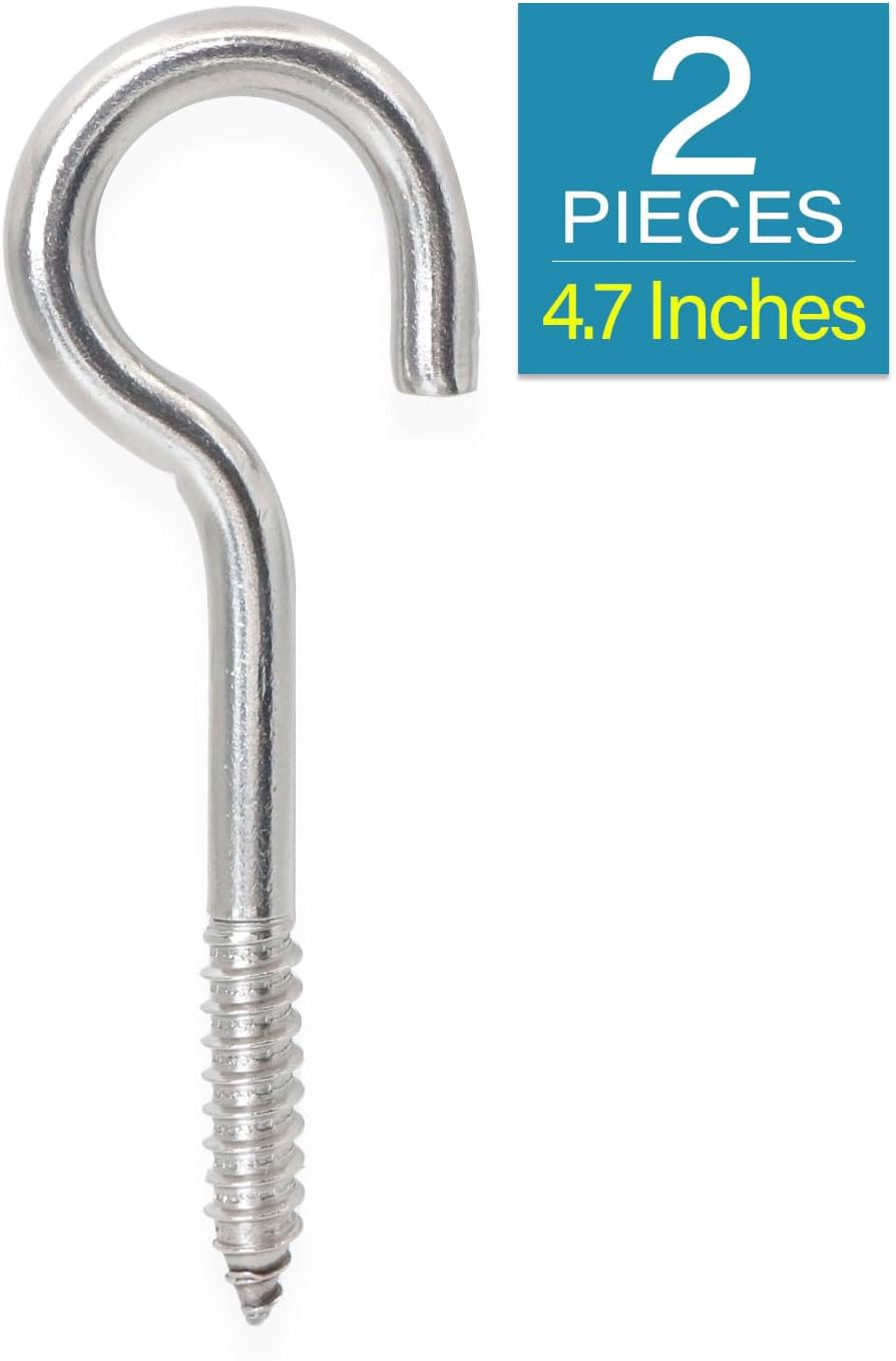 IMSCREWS 2 Pcs Screw Eyes, 4.7 Inch 304 Stainless Steel Eye Bolts for Wood, Self Tapping Heavy Duty Hooks, Ideal for Securing Cables and Hammock Stands, Indoor & Outdoor Use