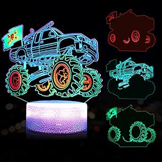 EXOOHOUO 3 PCS Monster Truck Night Light 3D Illusion LED Lamp 7 Color Changing with Remote Party Supplies Truck Toy Room Decor Birthday Gifts for Boys Kids