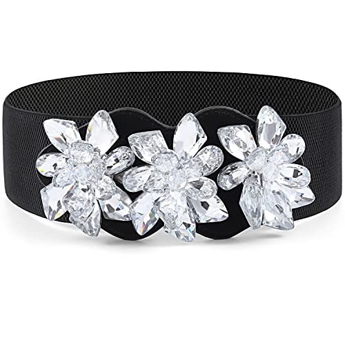 Rhinestone Stretch Belt Black Wide Dress Belt Women Elastic Belts Crystal Dressy Waist Jewelry Accessories