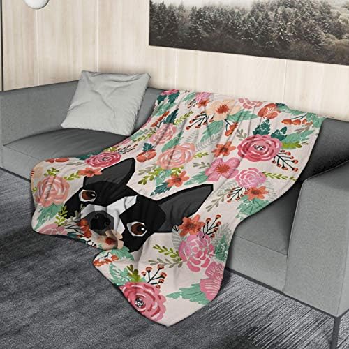 Boston Terrier - Manta de franela para perro, diseño de flores rosadas, bonita manta de perro con flores bonitas, súper suave, antibolitas,