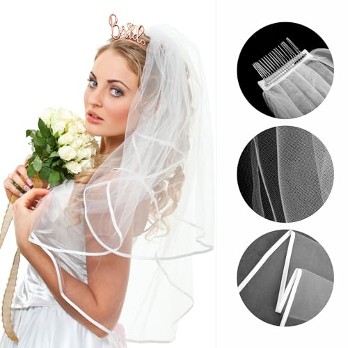 Accessoires pour enterrement de vie de jeune fille, diadème et voile pour enterrement de vie de jeune fille, diadème pour enterrement de vie de jeune fille, blanc – vue 3