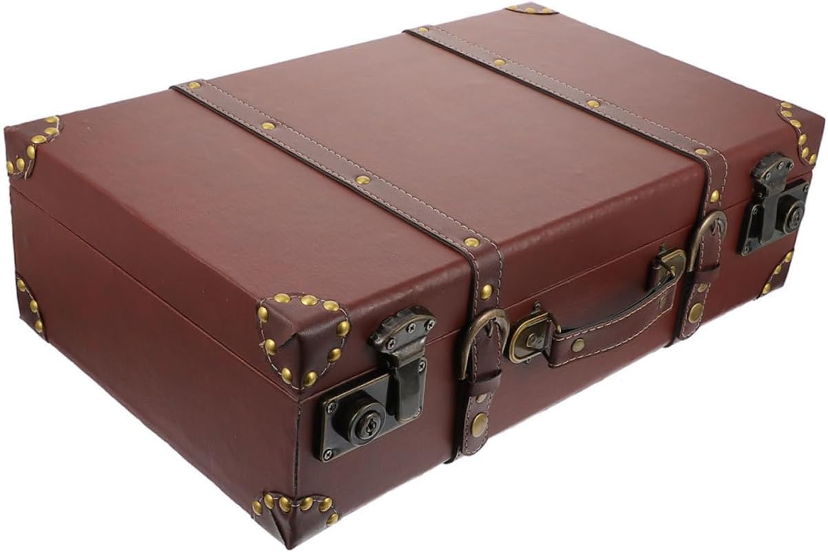 IMIKEYA Vintage Style Multi-functional Storage Suitcase Box Old-fashioned Home Decor Antique Design for Organization and Photography Props Portable Decorative Chest Small Brown