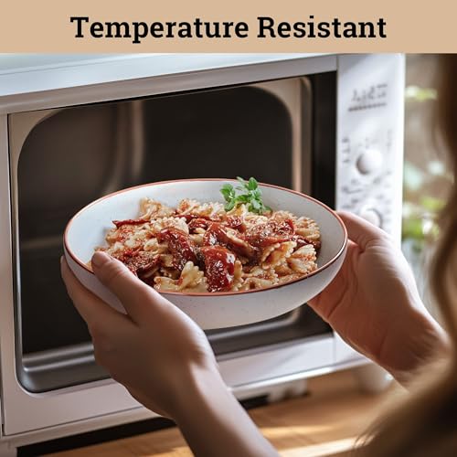 Pasta Bowls Set of 4 - Large 30 oz Bowls - Stylish Ceramic Plates - Safe for Oven, Microwave & Dishwasher - Salad Bowl Set of 4 - Pasta Bowl Plates - Deep Plate with Lid Edge - Blates Dinnerware Pasta Bowls Set of 4 - Large 30 oz Bowls - Stylish Ceramic Plates - Safe for Oven, Microwave & Dishwasher - Salad Bowl Set of 4 - Pasta Bowl Plates - Deep Plate with Lid Edge - Blates Dinnerware - Image 4