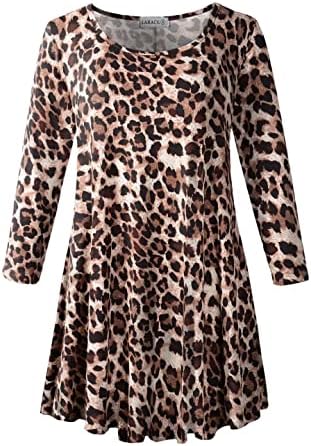 LARACE Leopard Print Tops 3/4 Sleeve Shirts for Women Plus Size Tunic Casual Loose Blouse Basic Clothes(3X, A-Leopard08)