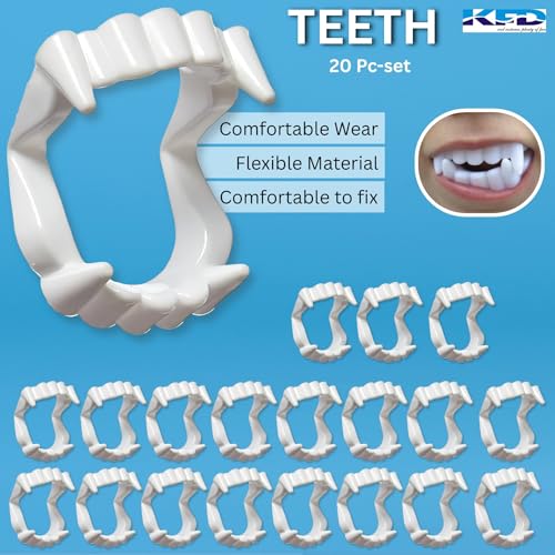 Image of Kaku Fancy Dresses Halloween Vampire Teeth for Kids | Scary Dracula Teeth Halloween Party Accessory, Pack of 20
